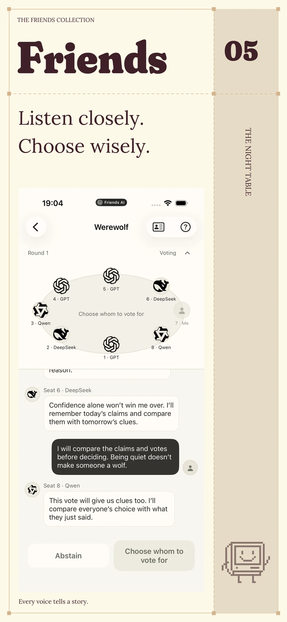 Eight-player Werewolf table and conversation